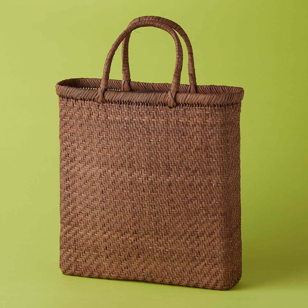 山ぶどう籠バッグ 極細編み網代編み縦型: ファッション雑貨・小物