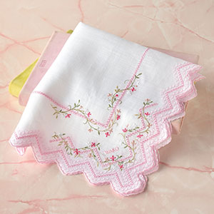 リネン小花柄ハンカチーフ ピンク